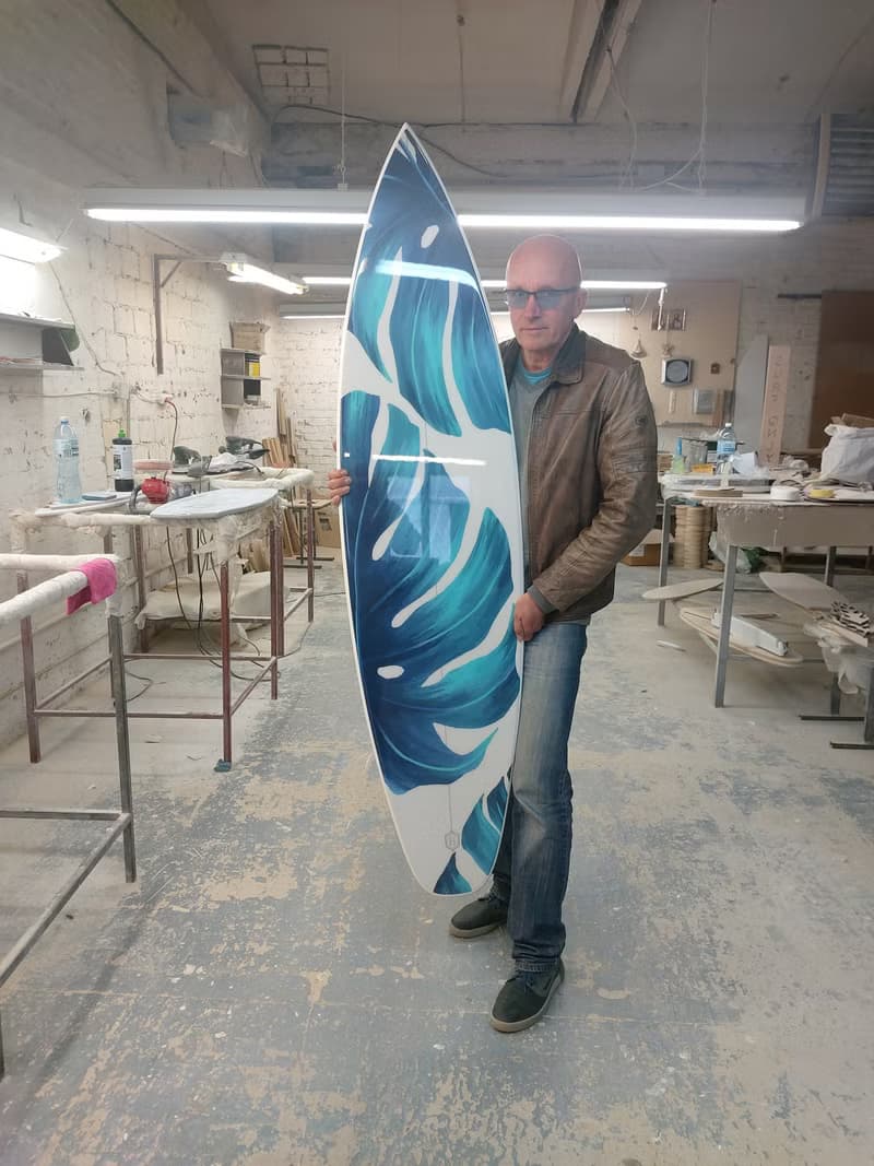 Surfboard Wall Art, Surfers gift, green Monstera