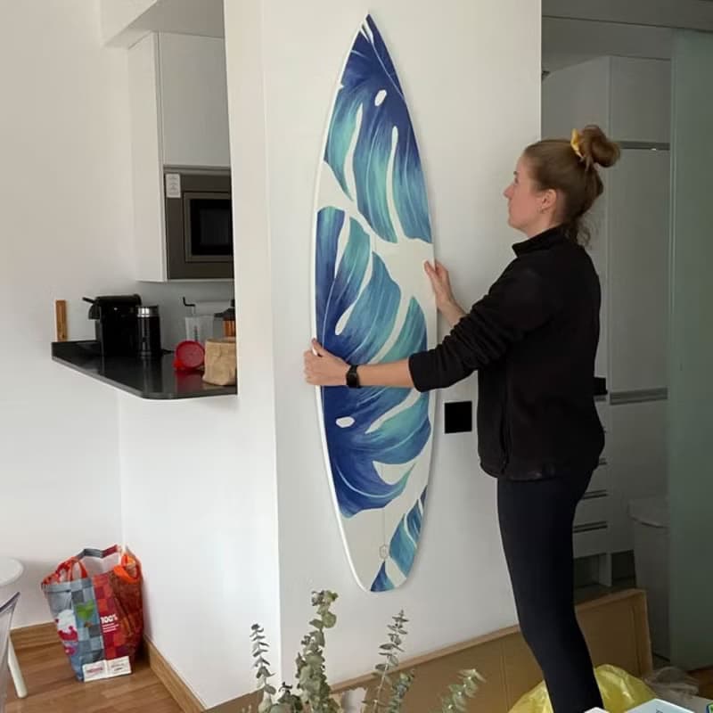 Surfboard Wall Art, Surfers gift, green Monstera