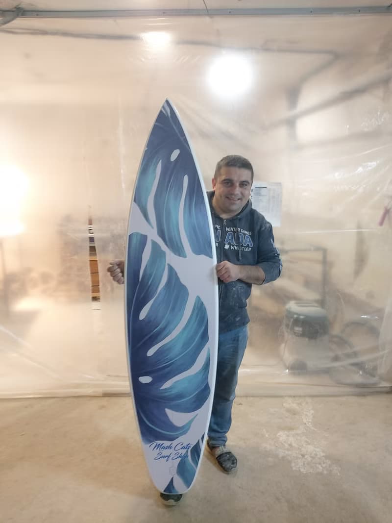 Surfboard Wall Art, Surfers gift, green Monstera