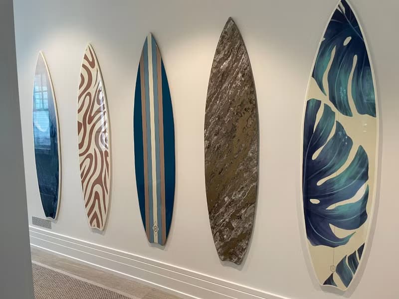 Surfboard Wall Art, Surfers gift, green Monstera