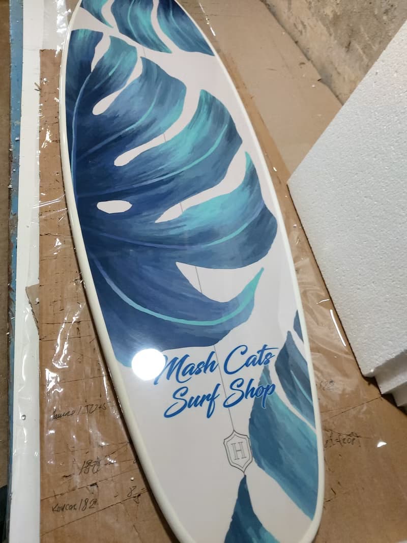 Surfboard Wall Art, Surfers gift, green Monstera