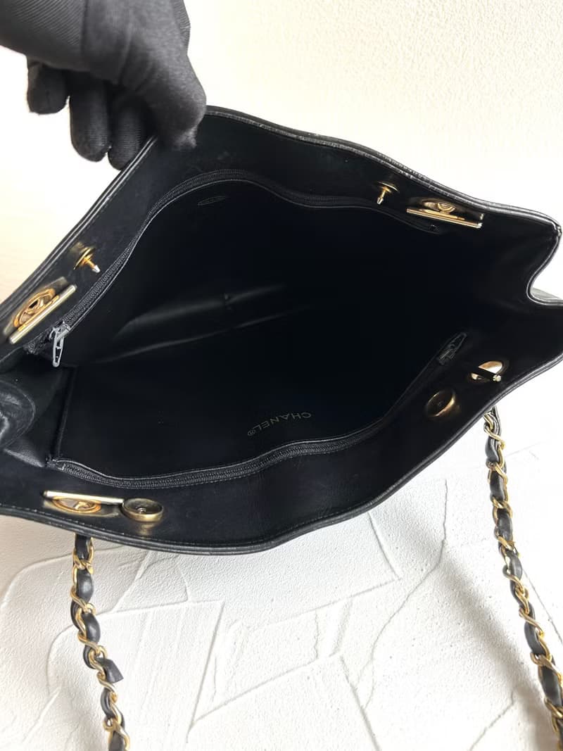 絕版古董包 Chanel黑色菱格鏈條托特包 側背包 單肩包 中古二手包