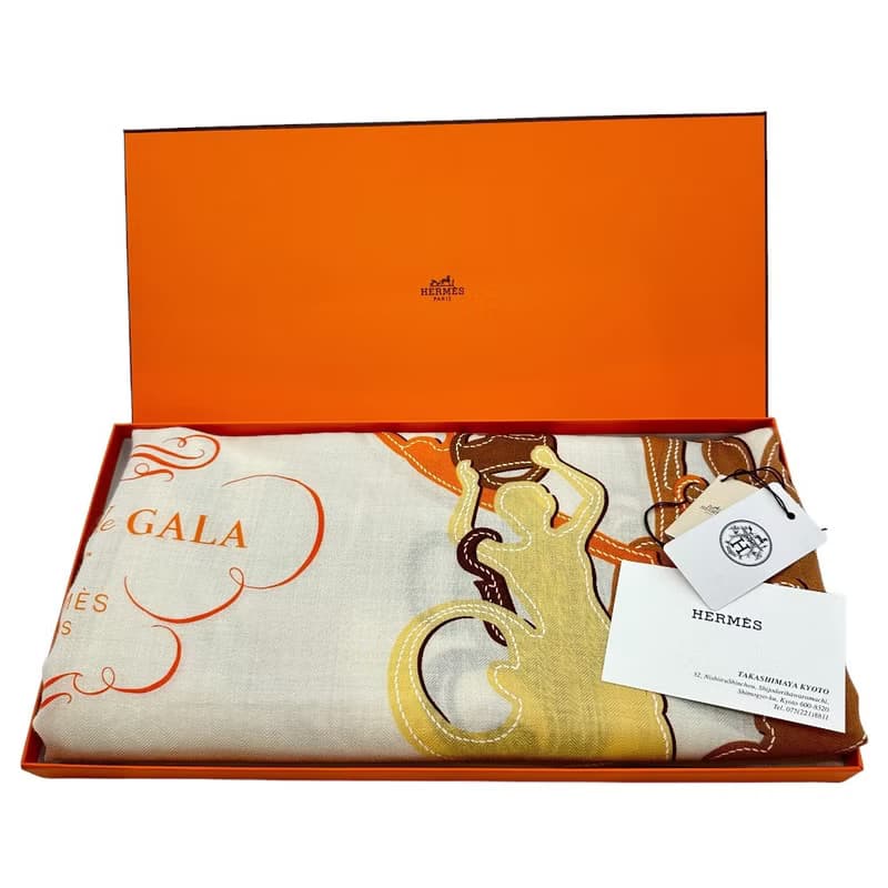 【日本直送】エルメス HERMES カレジェアン140 ストール カシミヤ × シルク レディース【中古】