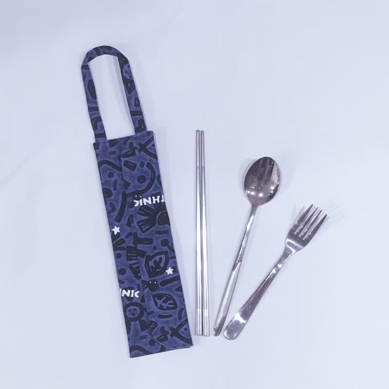 提把環保餐具套- 深藍石壁