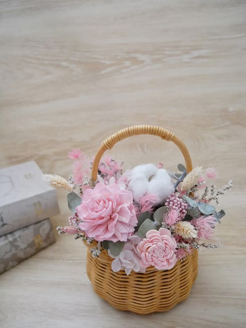小型乾燥花提籃花【春暖】乾燥花盆花/開幕/生日/入厝