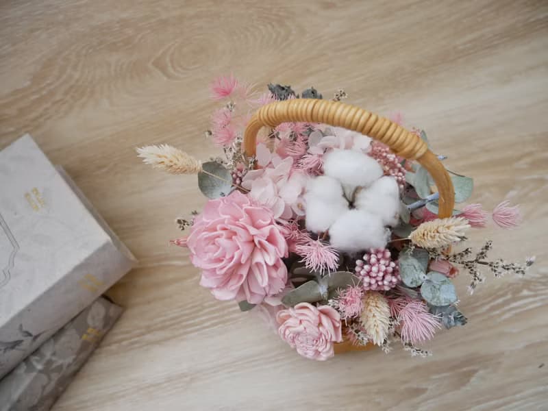 小型乾燥花提籃花【春暖】乾燥花盆花/開幕/生日/入厝