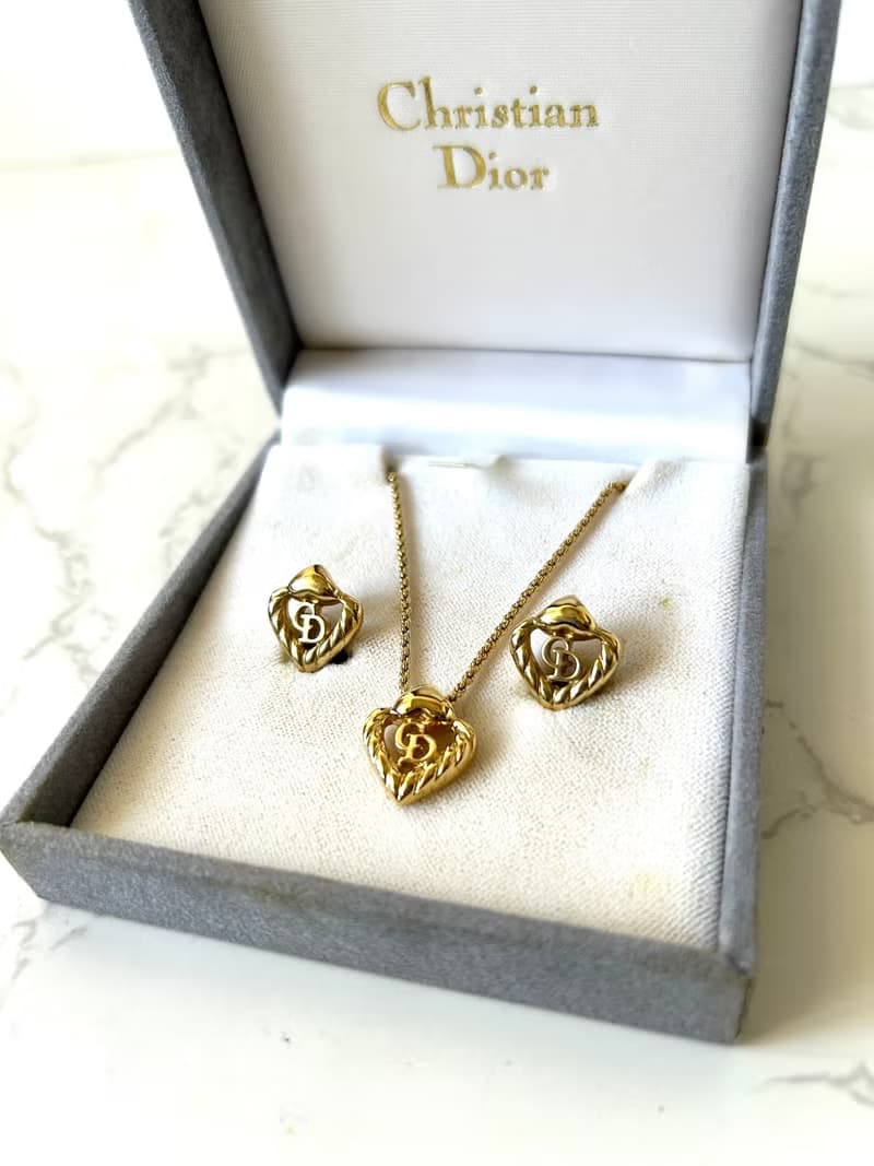 附原裝盒稀有中古二手Dior金色頸項鍊耳環夾飾品生日禮物首飾套裝