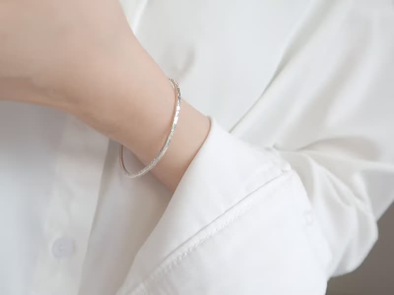 925純銀 波光 實心 鍛敲紋 C型 開口式 手環 免費送禮包裝