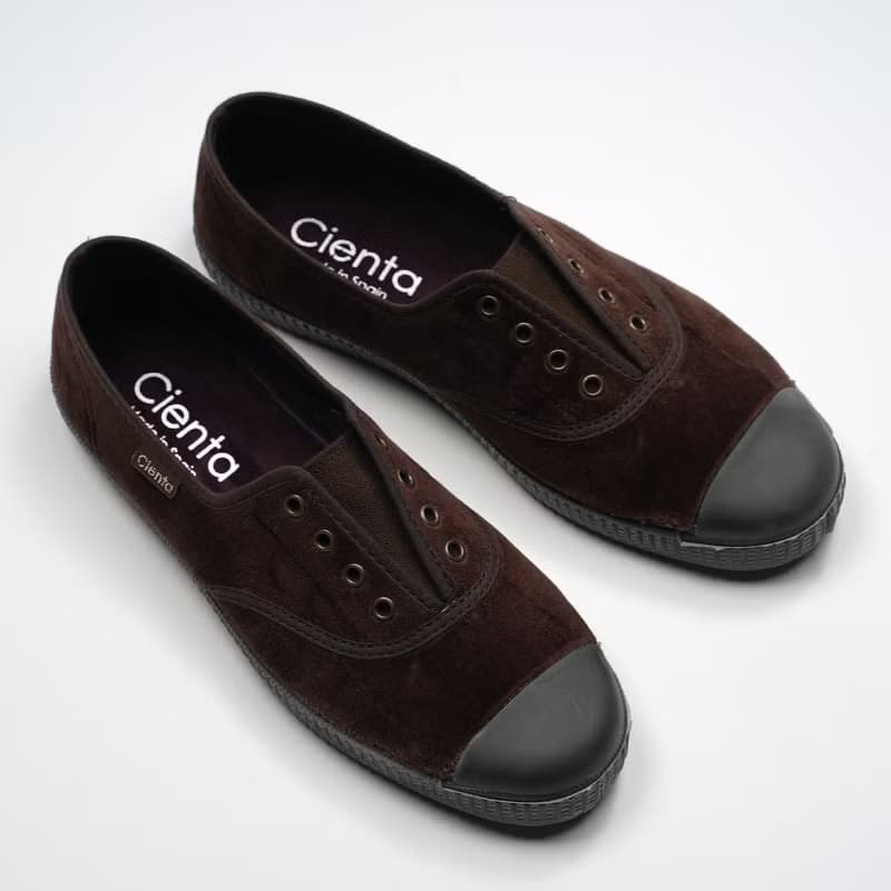 西班牙帆布鞋 CIENTA 955075 30咖啡色 黑底 絨毛布料 大人