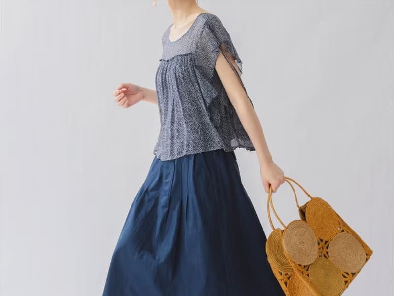 法式復古 少女鄉村藏青色小碎花 棉質薄紗微透小衫