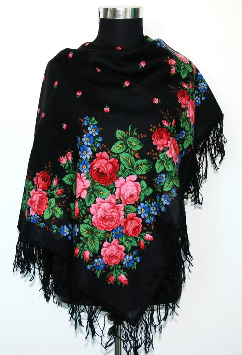 Authentic Pavlovo Posad Russian Shawl Scarf Soft 100% Wool 89x89 cm 1317-18