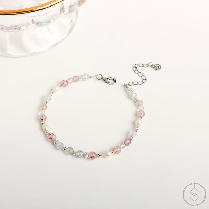 【曙光】草莓晶 珍珠 白水晶 天然水晶手鍊