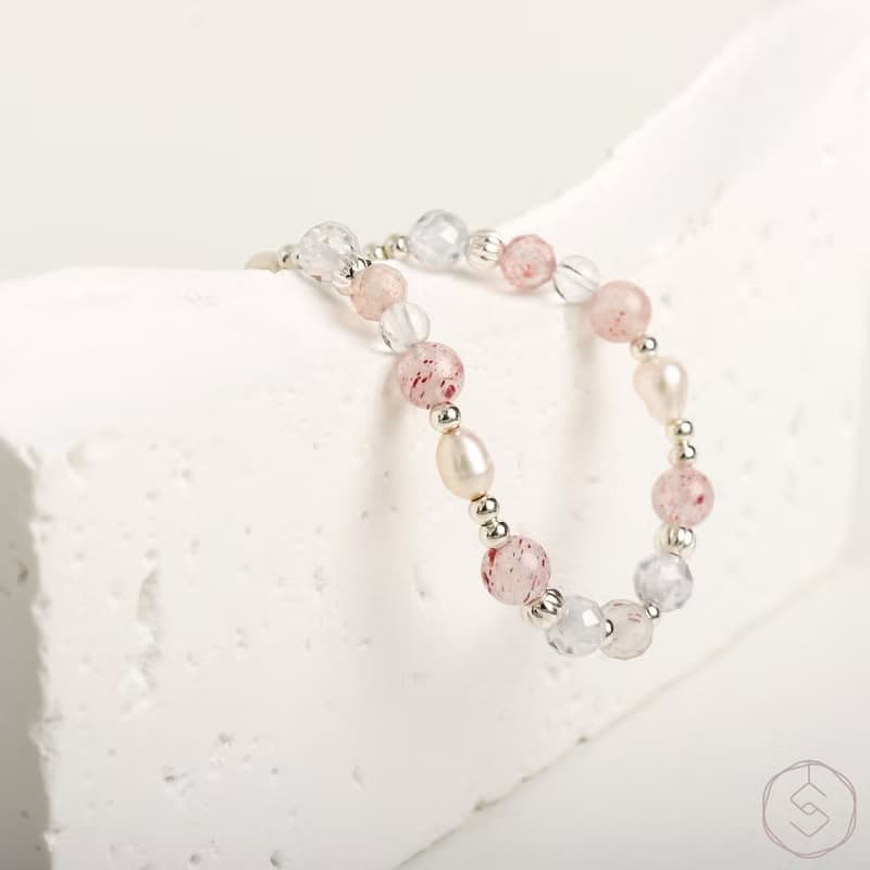 【曙光】草莓晶 珍珠 白水晶 天然水晶手鍊