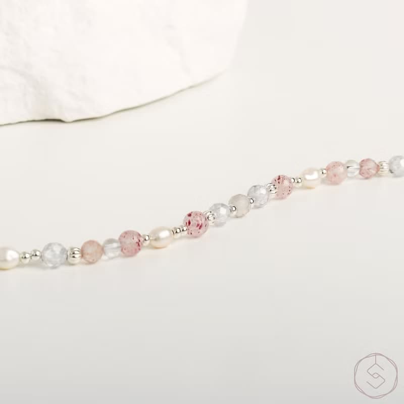 【曙光】草莓晶 珍珠 白水晶 天然水晶手鍊