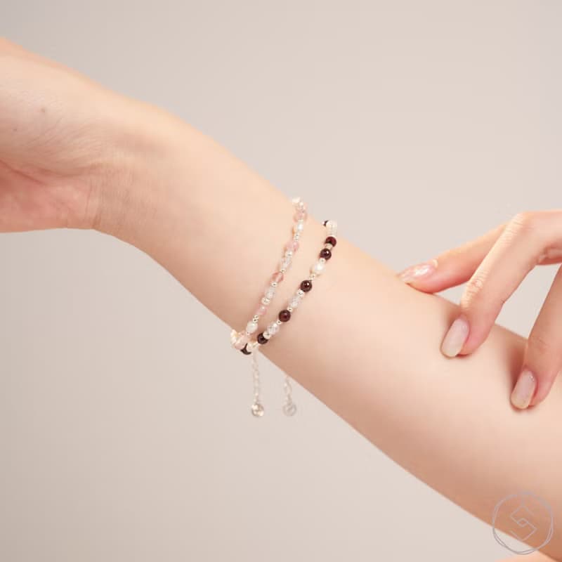 【曙光】草莓晶 珍珠 白水晶 天然水晶手鍊