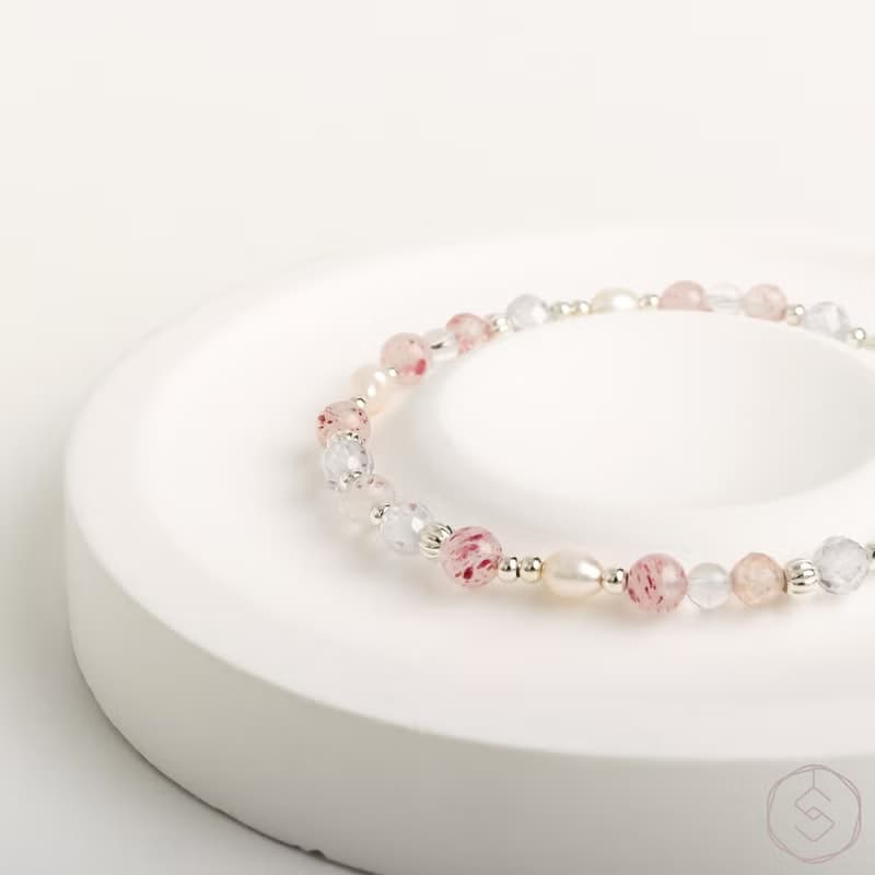 【曙光】草莓晶 珍珠 白水晶 天然水晶手鍊