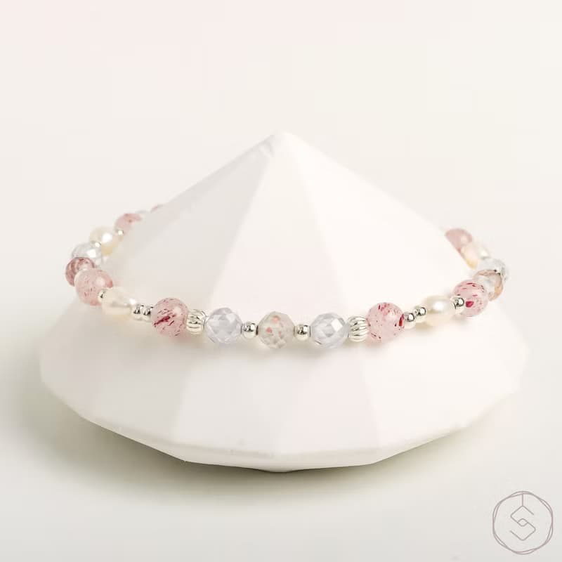 【曙光】草莓晶 珍珠 白水晶 天然水晶手鍊