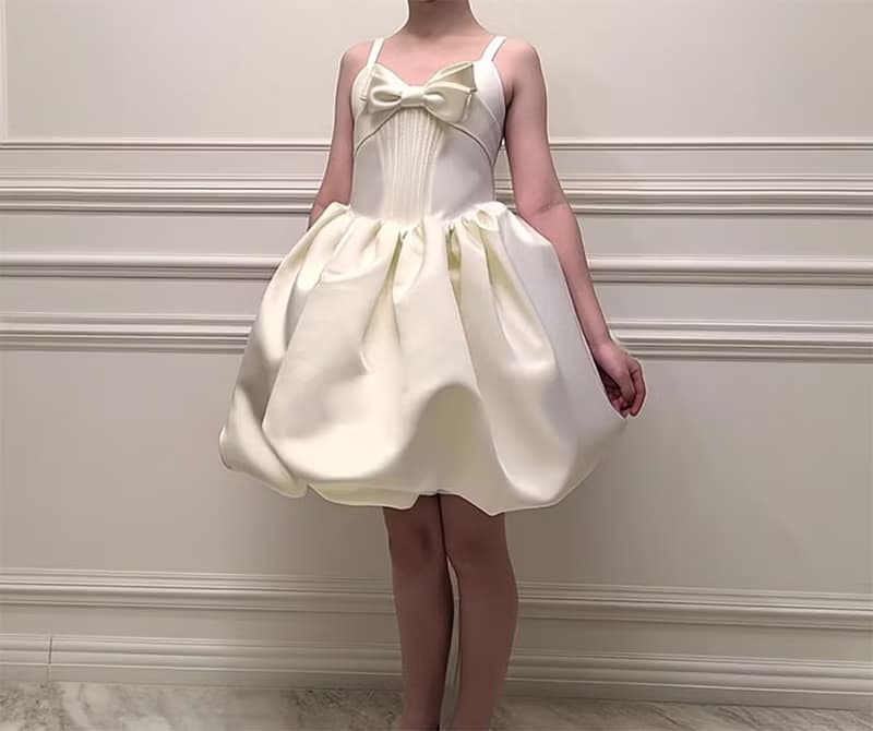 Ivory Satin Cocktail Dress – Chic Flower Girl & Birthday Look 輕婚紗 小禮服 伴娘禮服 畢業