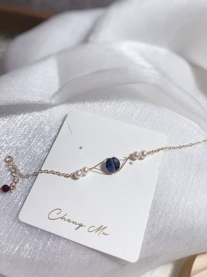 菫青石、珍珠、石榴石 14kgf手鍊