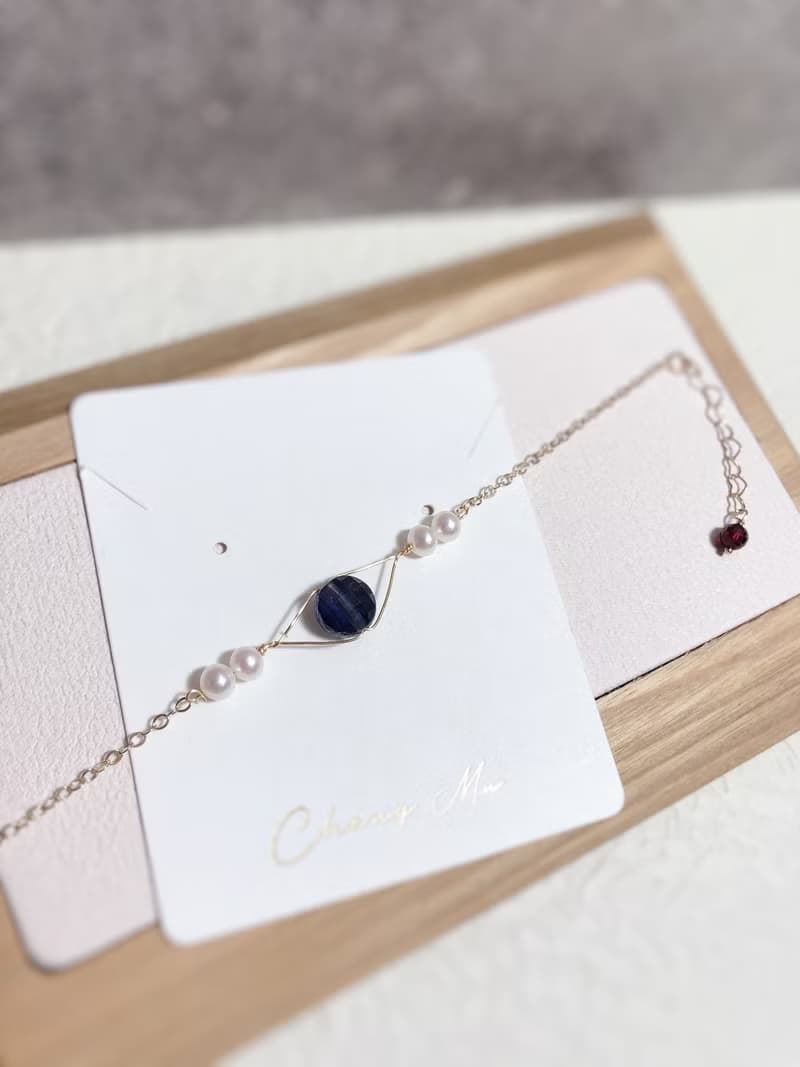 菫青石、珍珠、石榴石 14kgf手鍊