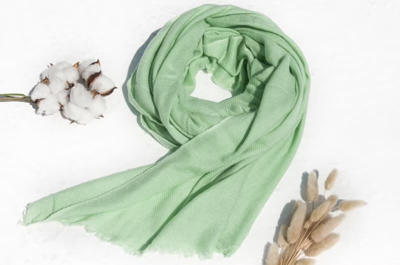 喀什米爾Cashmere/羊絨圍巾/純羊毛圍巾披巾/戒指絨披肩-薄荷綠茶
