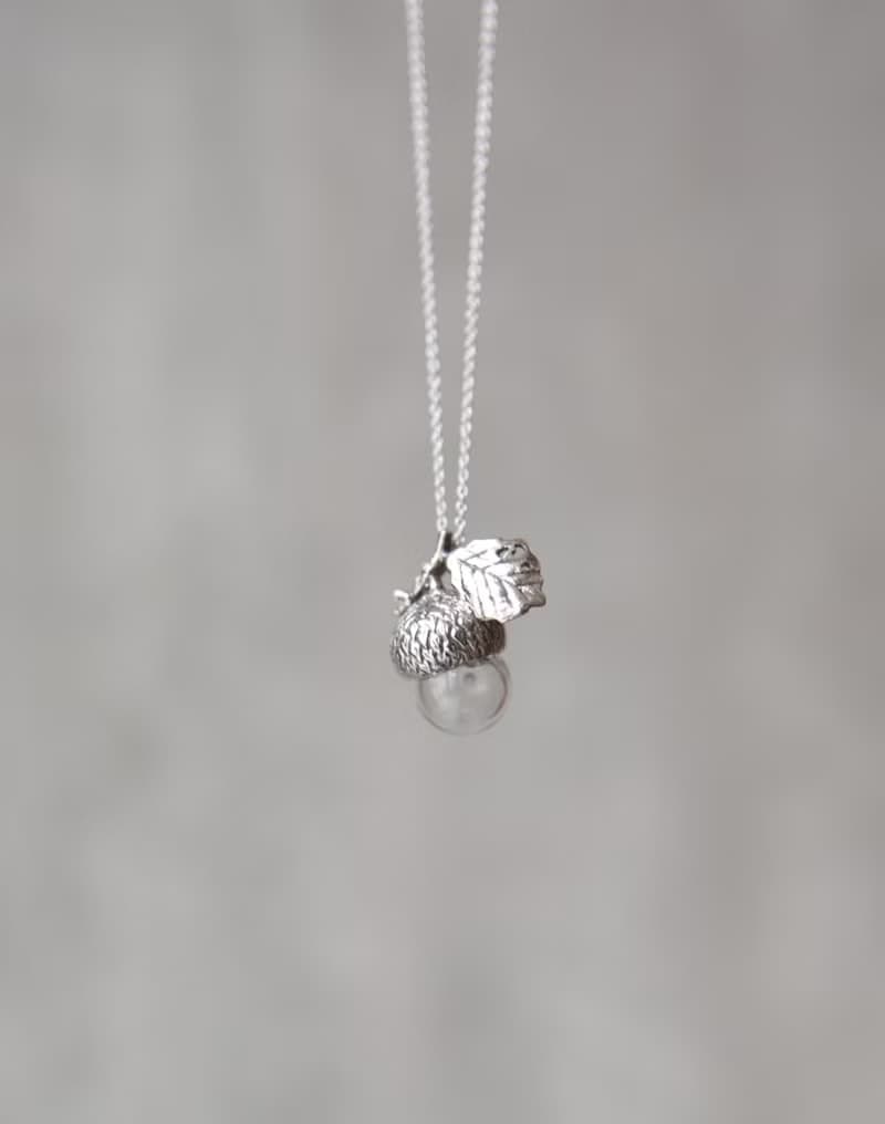 純銀玻璃珠精油橡實橡果項鍊