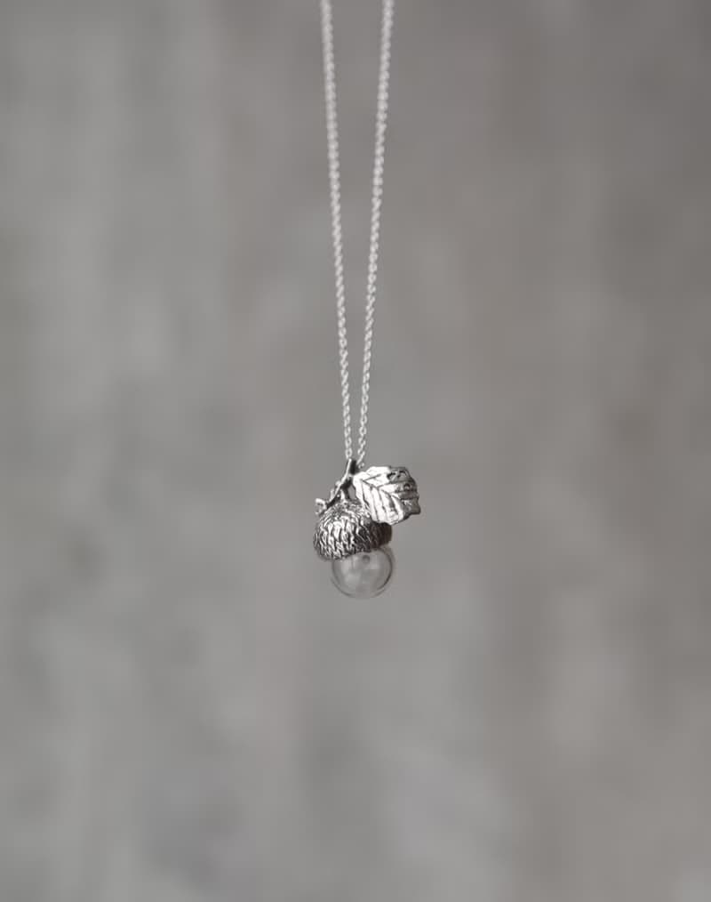 純銀玻璃珠精油橡實橡果項鍊