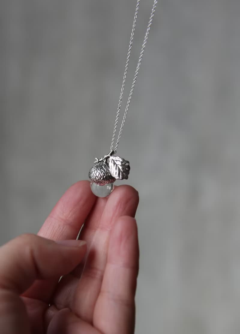 純銀玻璃珠精油橡實橡果項鍊