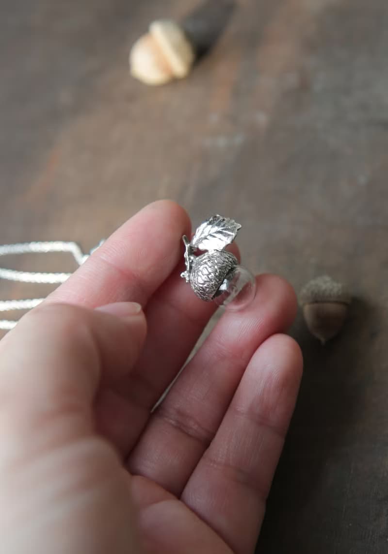 純銀玻璃珠精油橡實橡果項鍊