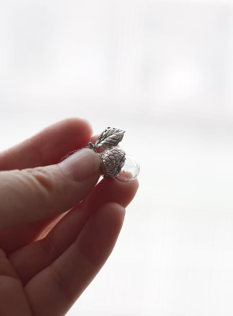 純銀玻璃珠精油橡實橡果項鍊