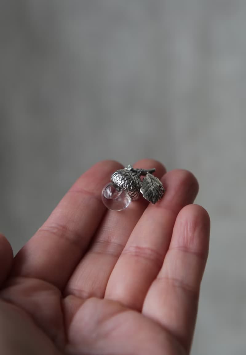 純銀玻璃珠精油橡實橡果項鍊