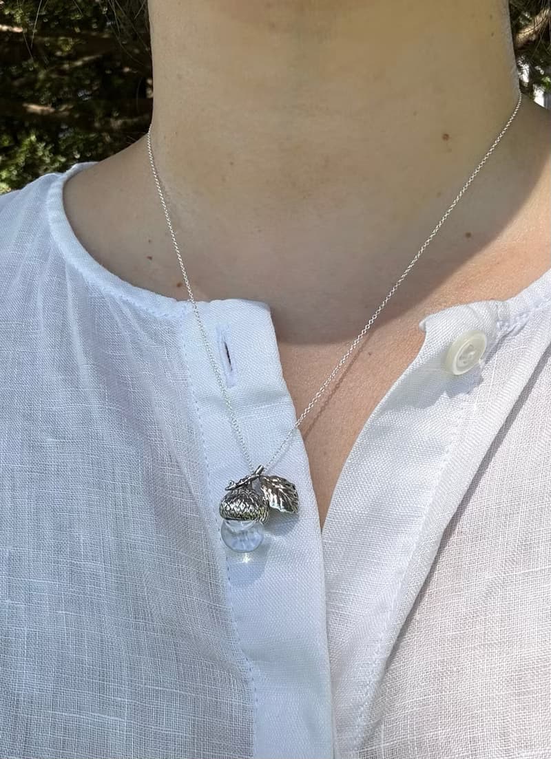 純銀玻璃珠精油橡實橡果項鍊