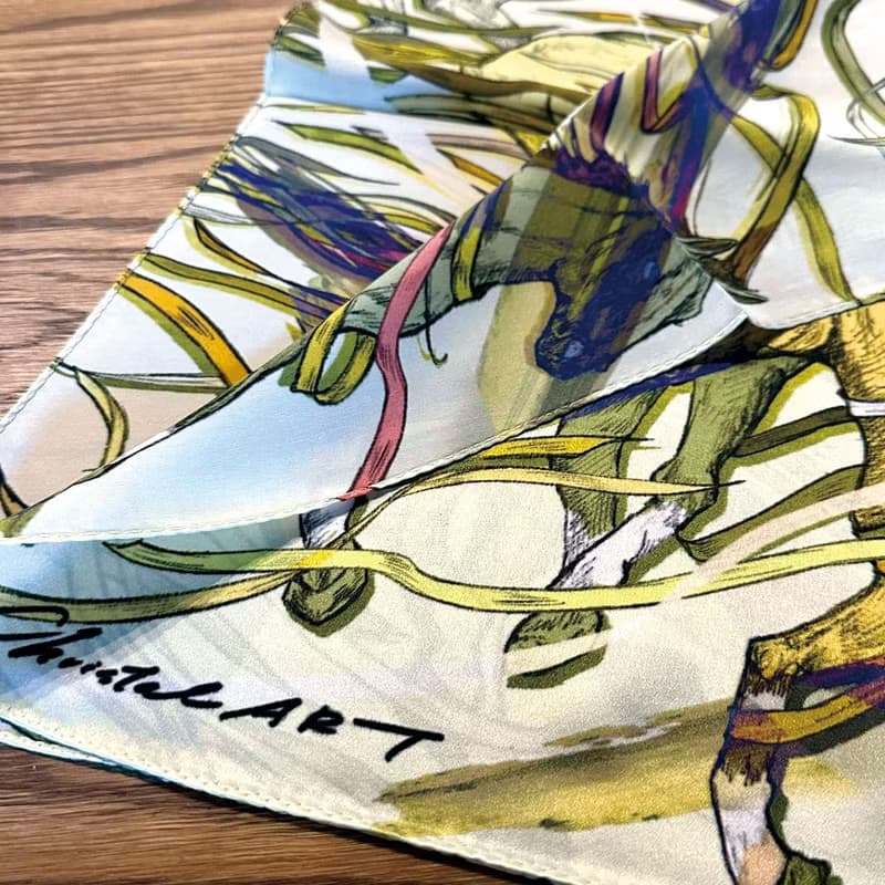 50cm角_silkscarf_Feel the wind (yellow )柄　スカーフChristalART