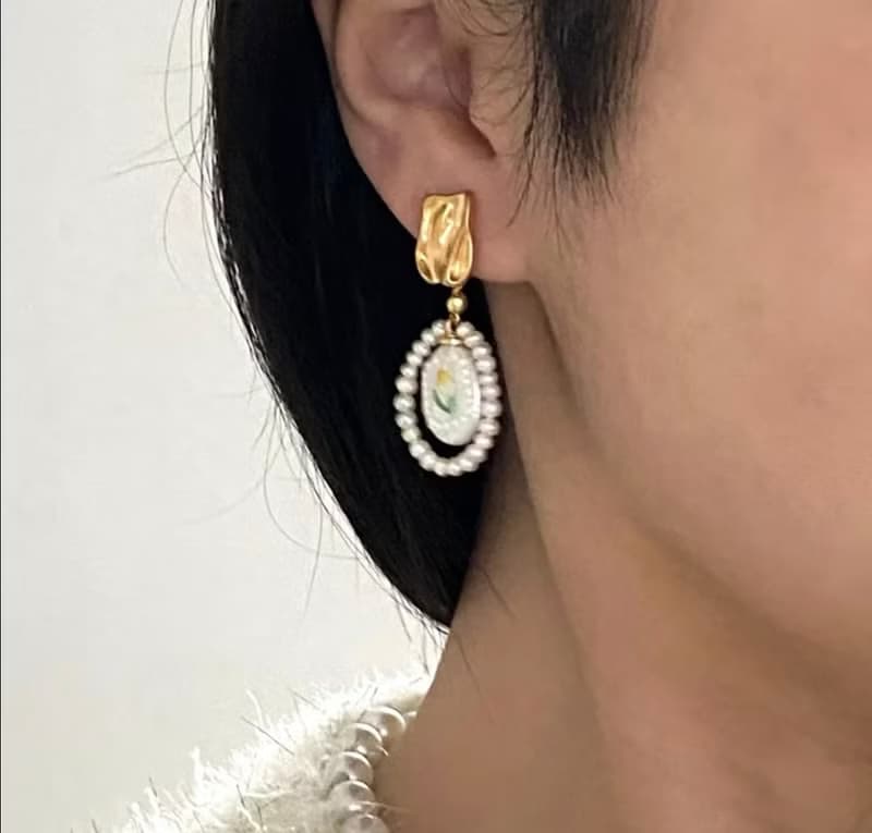 YuanPearl天然巴洛克珍珠手工耳飾鬱金香圖案小眾設計珍珠手作