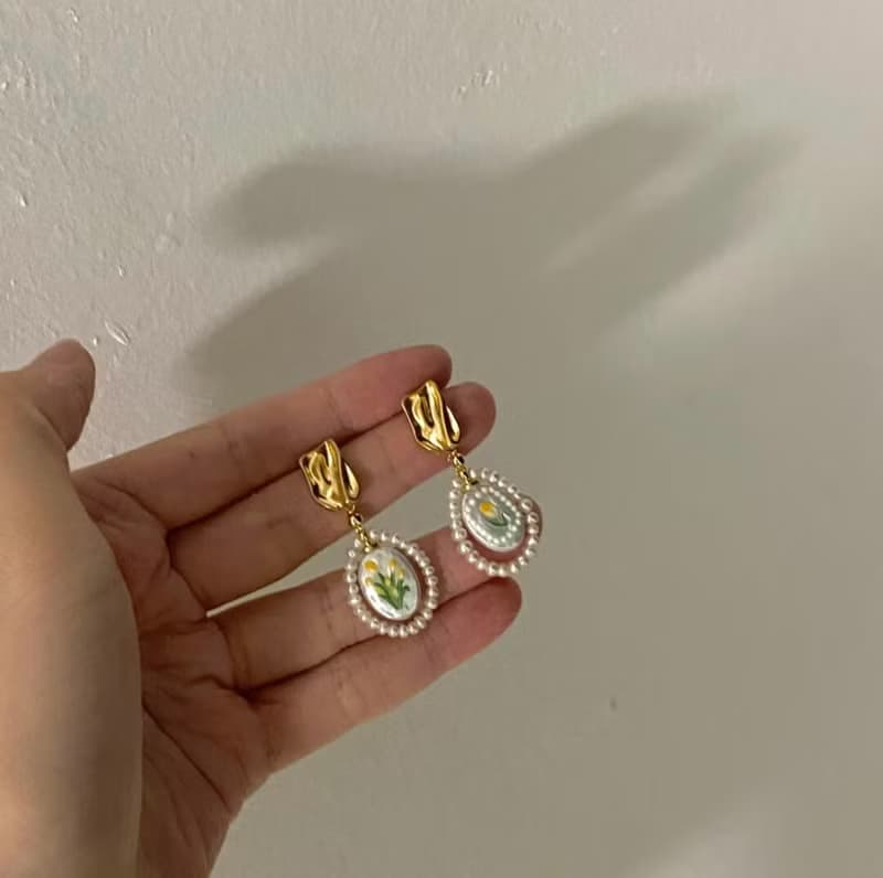 YuanPearl天然巴洛克珍珠手工耳飾鬱金香圖案小眾設計珍珠手作