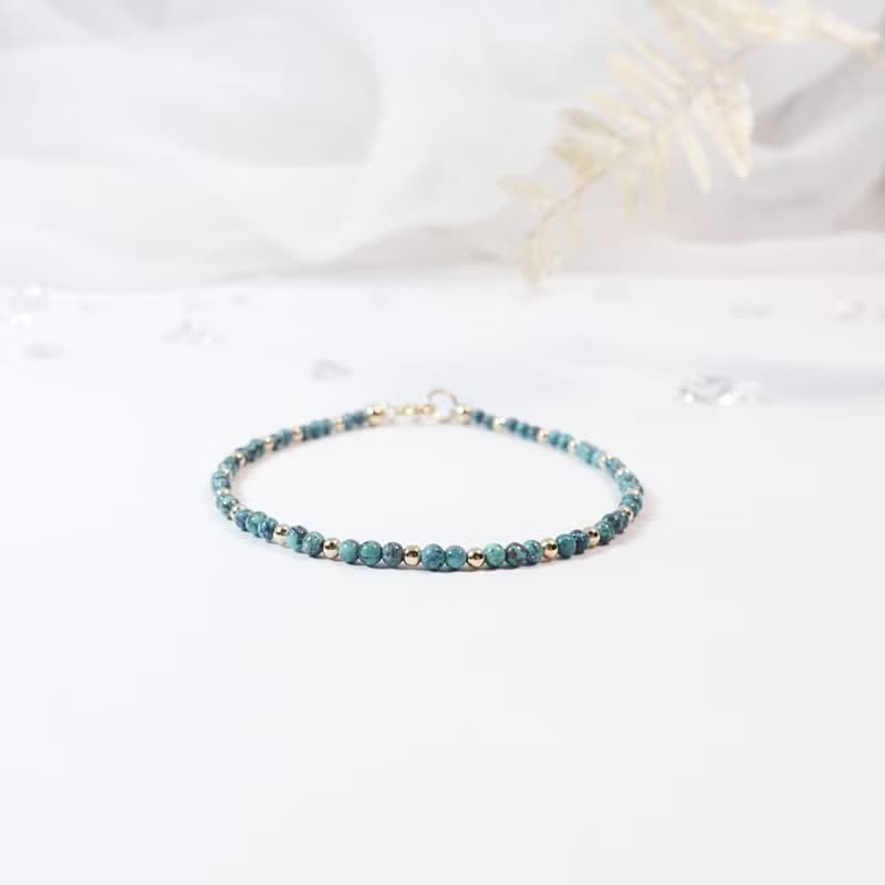 綠松石 l 成功之石 × 守護 - 12月誕生石 美國14KGF 極細手鍊