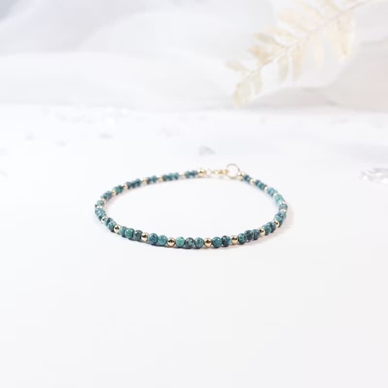 綠松石 l 成功之石 × 守護 - 12月誕生石 美國14KGF 極細手鍊