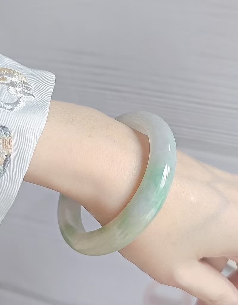 財富•高貴|細糯微冰白底青完美平安手鐲|緬甸A貨翡翠#57.3|#20