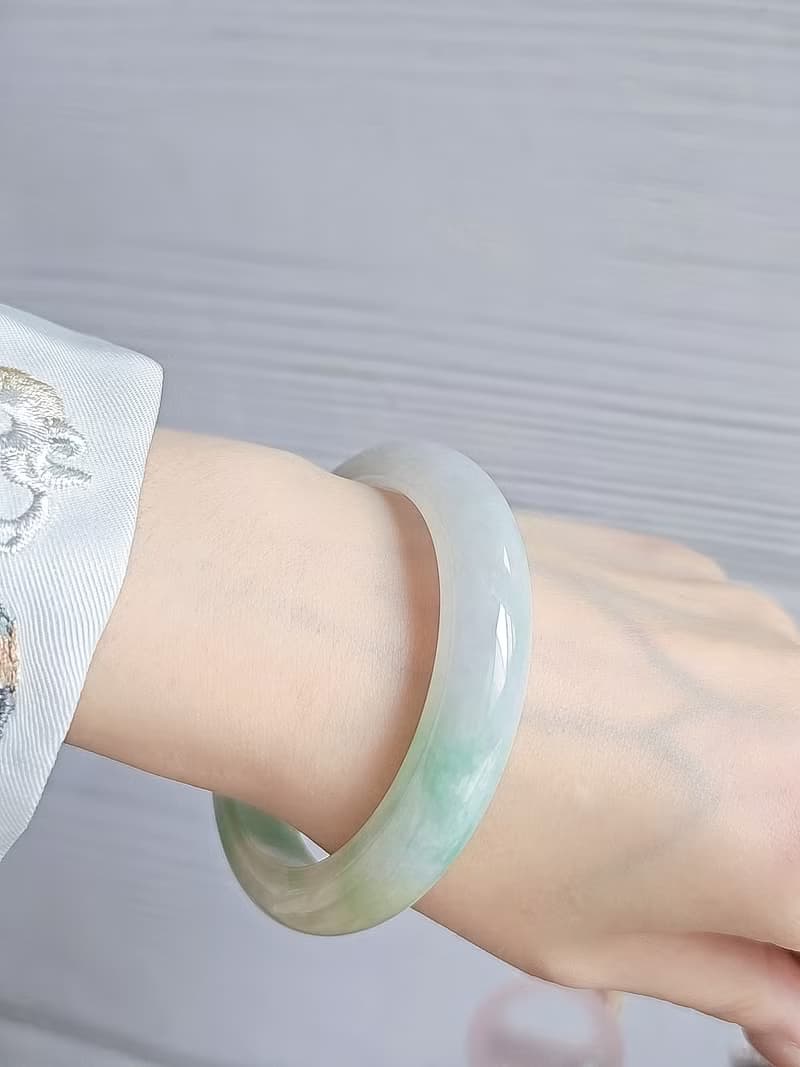 財富•高貴|細糯微冰白底青完美平安手鐲|緬甸A貨翡翠#57.3|#20