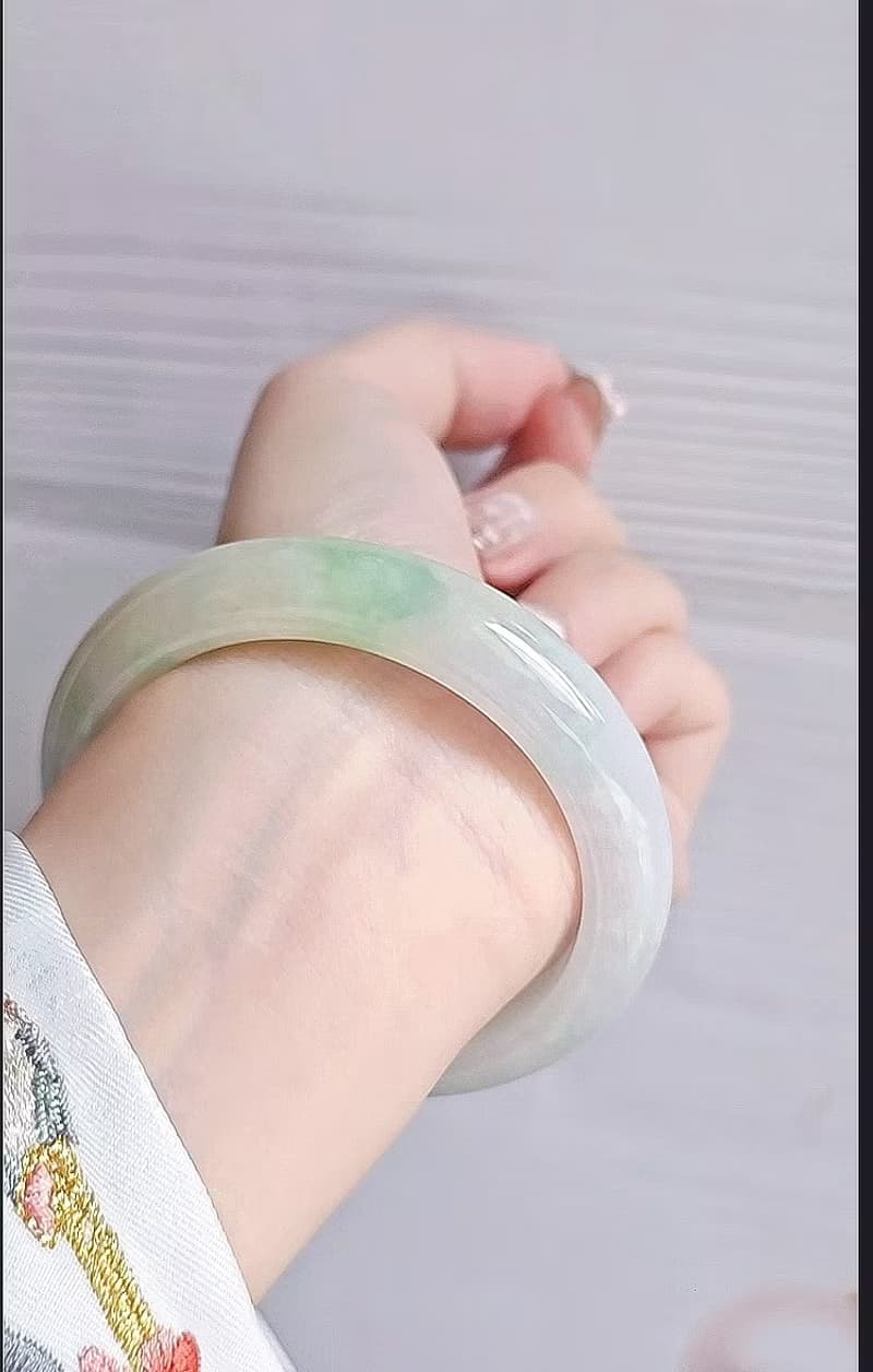 財富•高貴|細糯微冰白底青完美平安手鐲|緬甸A貨翡翠#57.3|#20