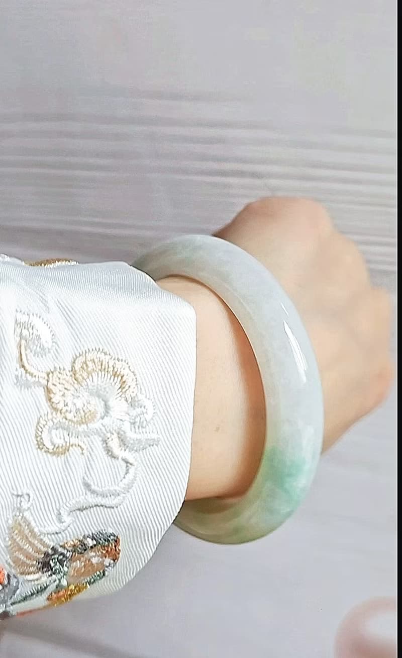 財富•高貴|細糯微冰白底青完美平安手鐲|緬甸A貨翡翠#57.3|#20