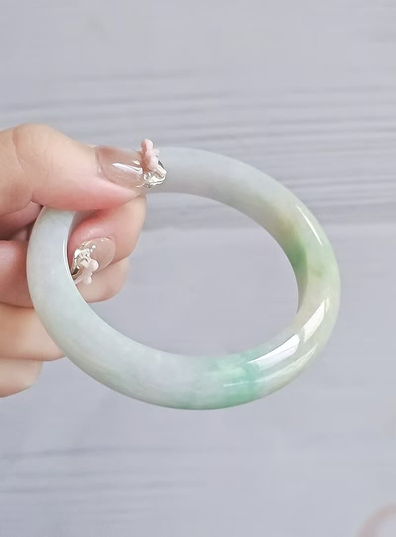 財富•高貴|細糯微冰白底青完美平安手鐲|緬甸A貨翡翠#57.3|#20