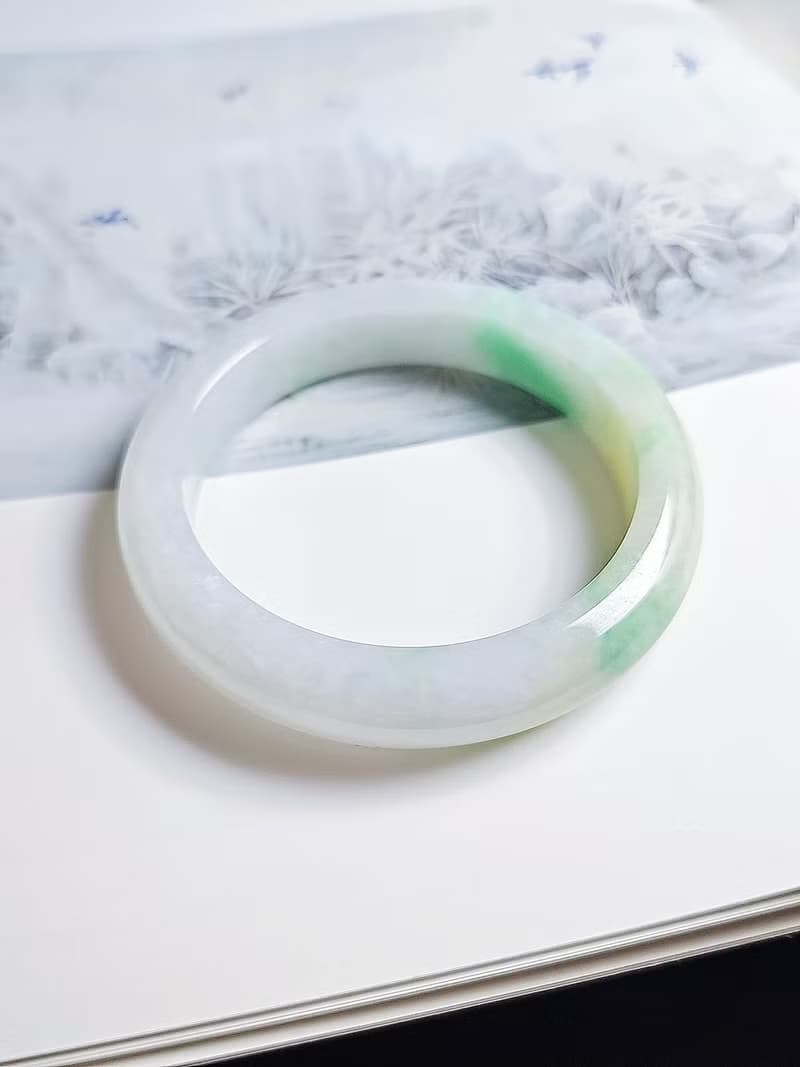 財富•高貴|細糯微冰白底青完美平安手鐲|緬甸A貨翡翠#57.3|#20