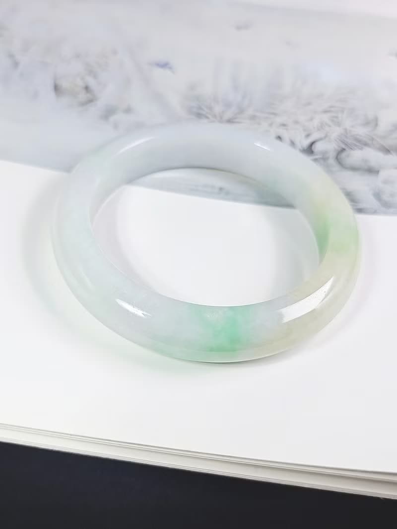 財富•高貴|細糯微冰白底青完美平安手鐲|緬甸A貨翡翠#57.3|#20