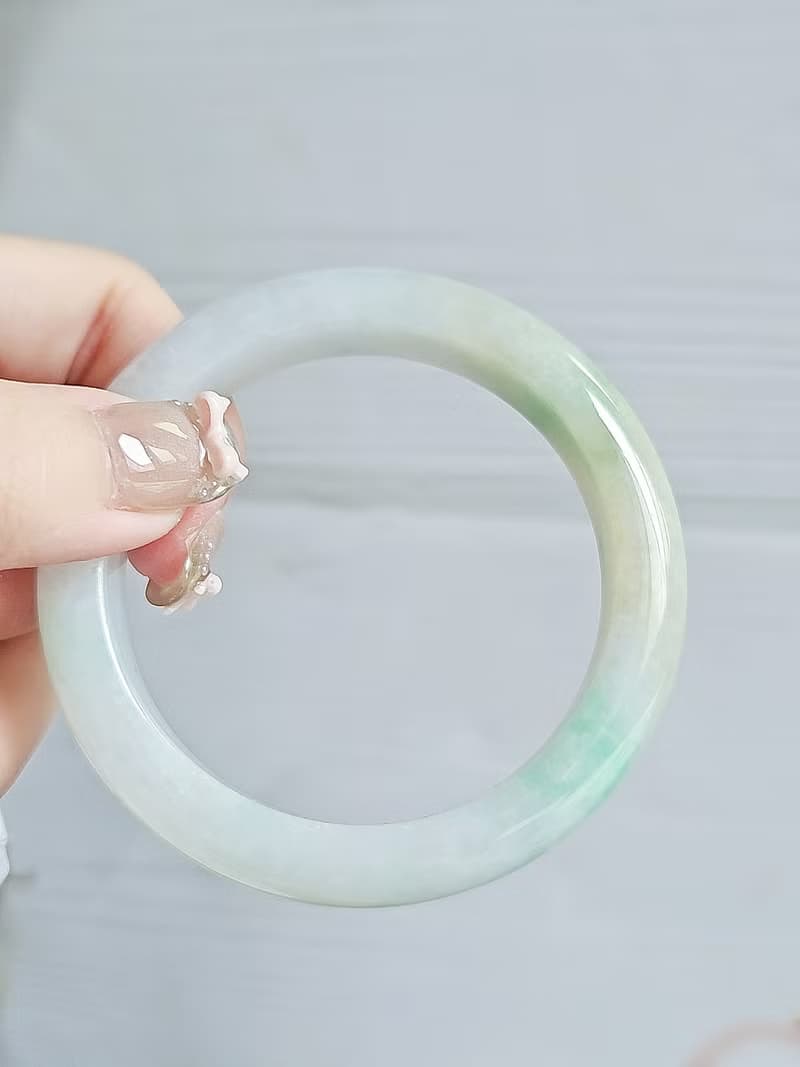 財富•高貴|細糯微冰白底青完美平安手鐲|緬甸A貨翡翠#57.3|#20