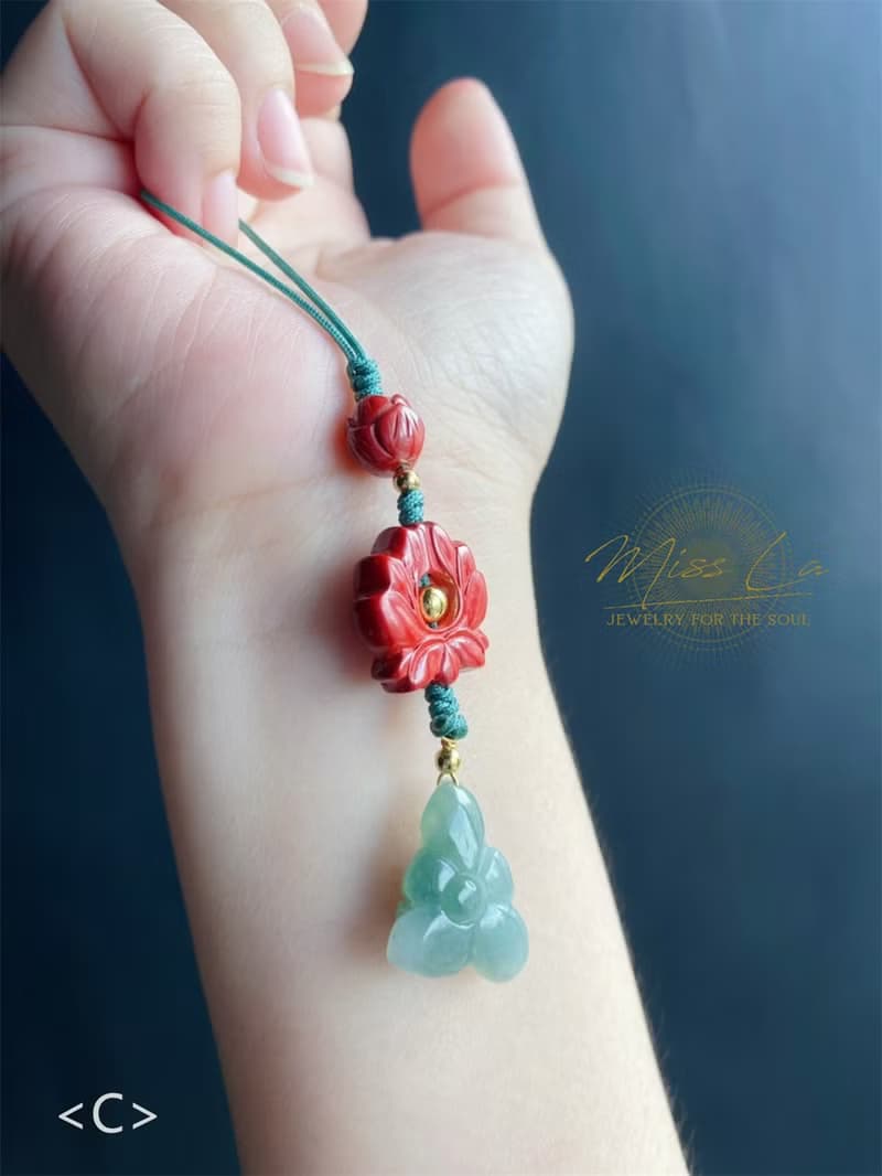 天然緬甸玉翡翠-冰綠蓮花 項鍊 珍珠 禮物 招財 生日禮物
