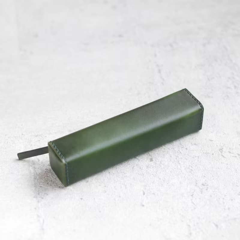 川水森林深草綠色全手工立體植鞣真皮筆袋 (小款)
