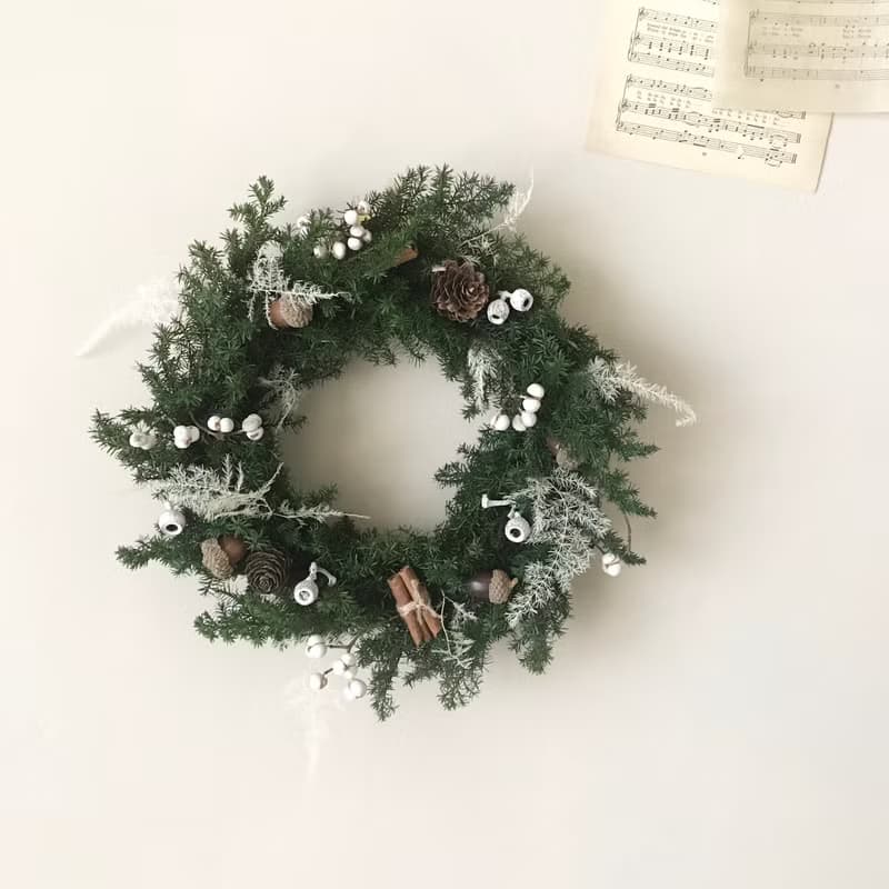 聖誕限定花圈禮盒 永生花 銀白色聖誕花圈 聖誕節 聖誕禮盒
