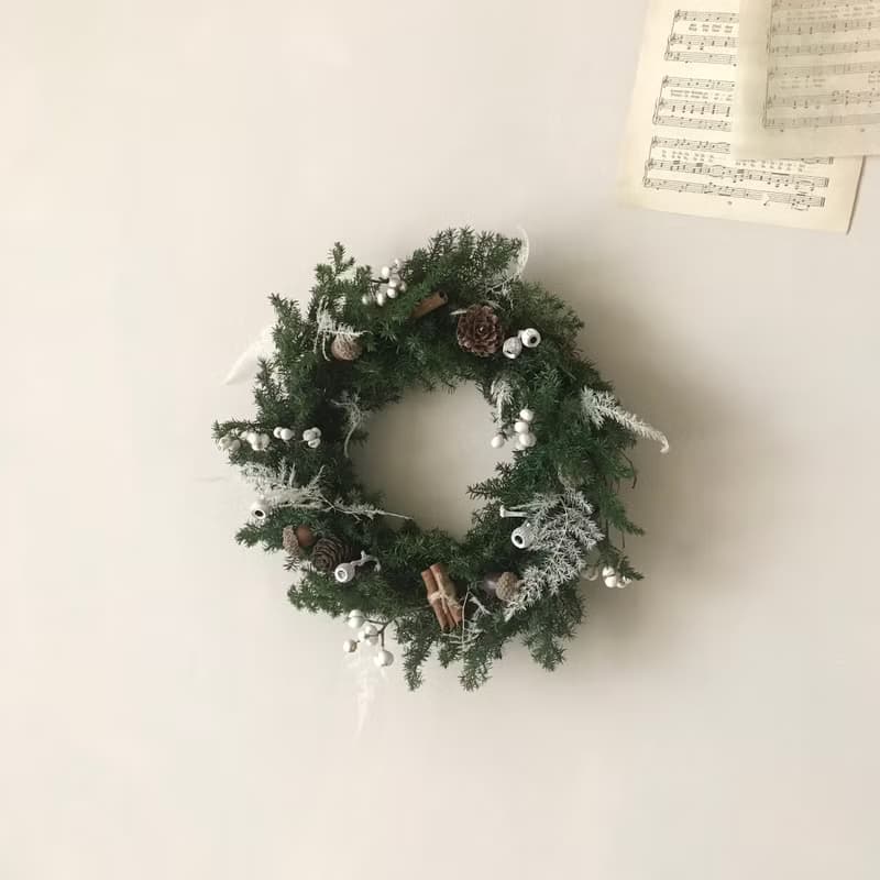聖誕限定花圈禮盒 永生花 銀白色聖誕花圈 聖誕節 聖誕禮盒