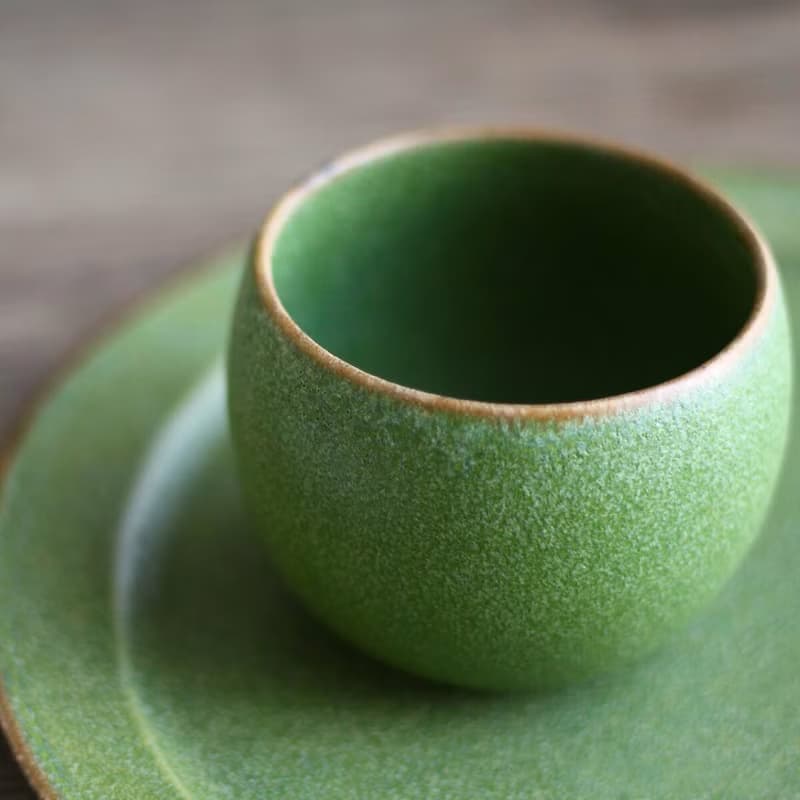 【絕美釉色】美濃燒-霧釉鶯綠丸碗/小皿